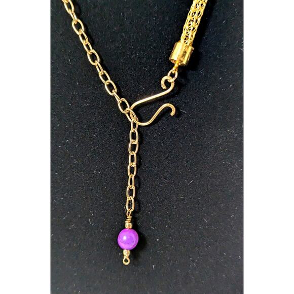 Purple copper stone pendant Wire wrapped Viking knit Hook clasp chain +earrings - Picture 5 of 6